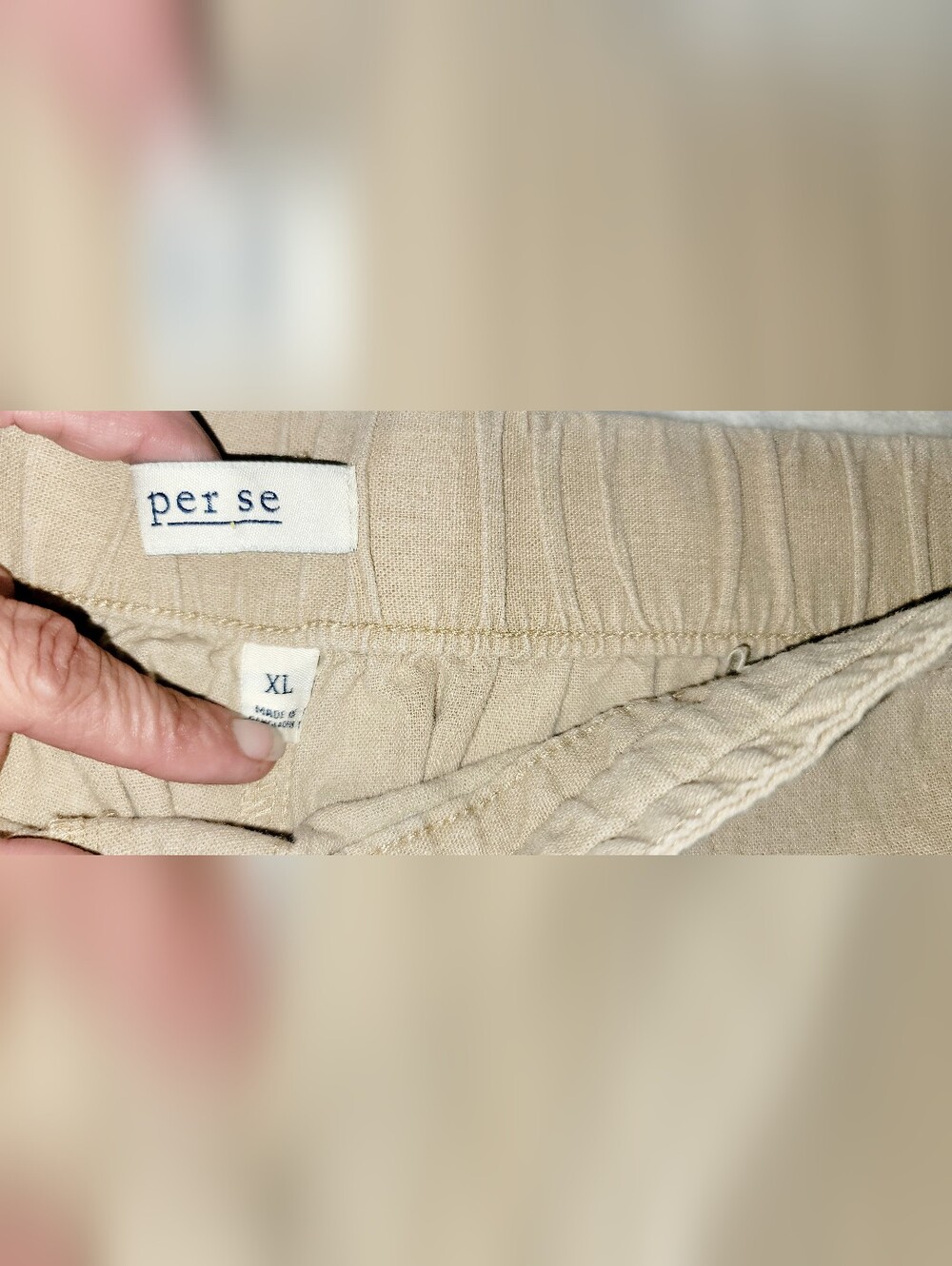 Per Se Womens XL Linen And Viscose Capri Stretch Beach Drawstring Beige Coastal - Picture 6 of 9